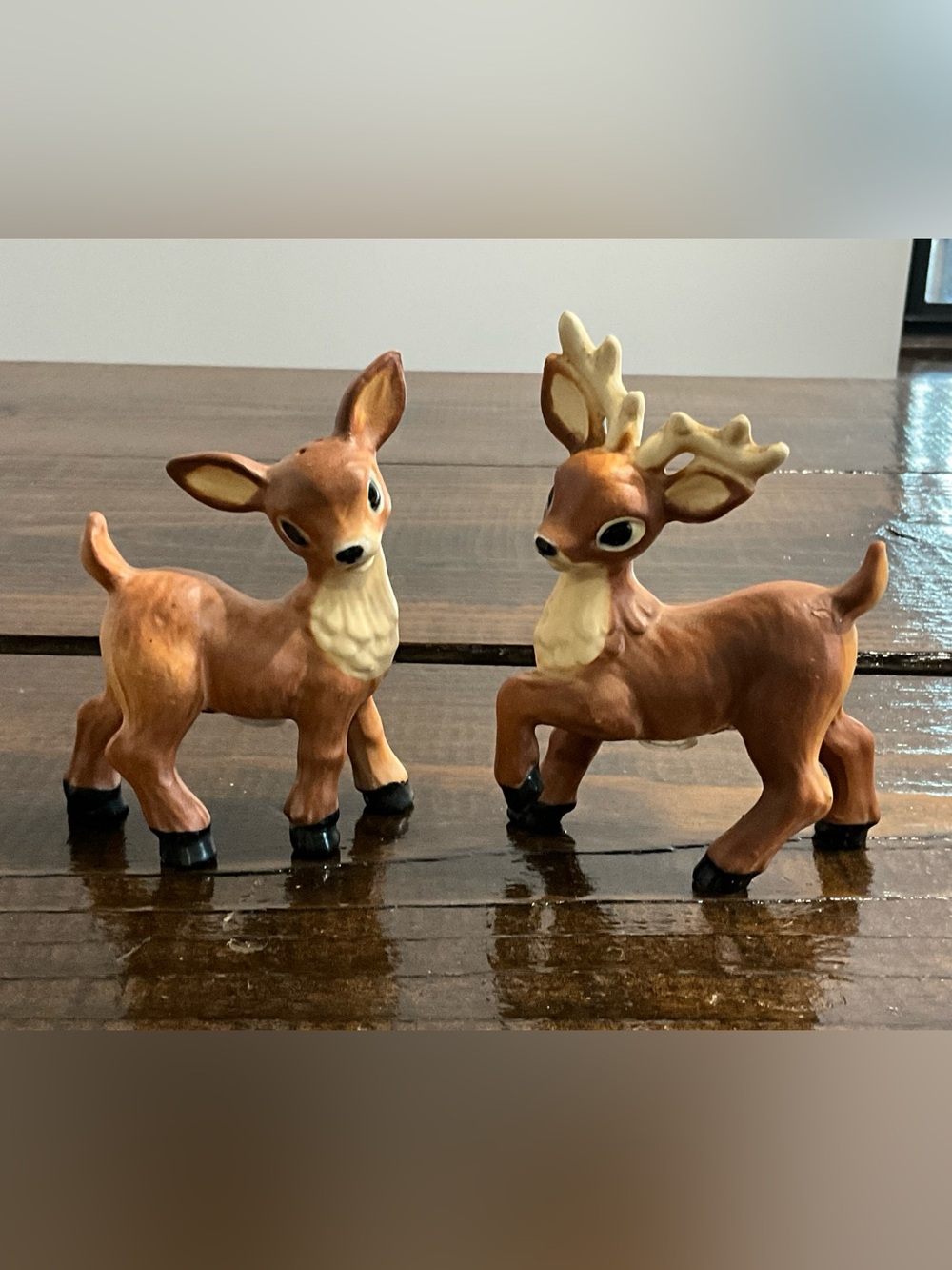 Vintage Relco Salt & Pepper Shaker Ceramic Buck Doe Deer/Reindeer MCM Rare Japan